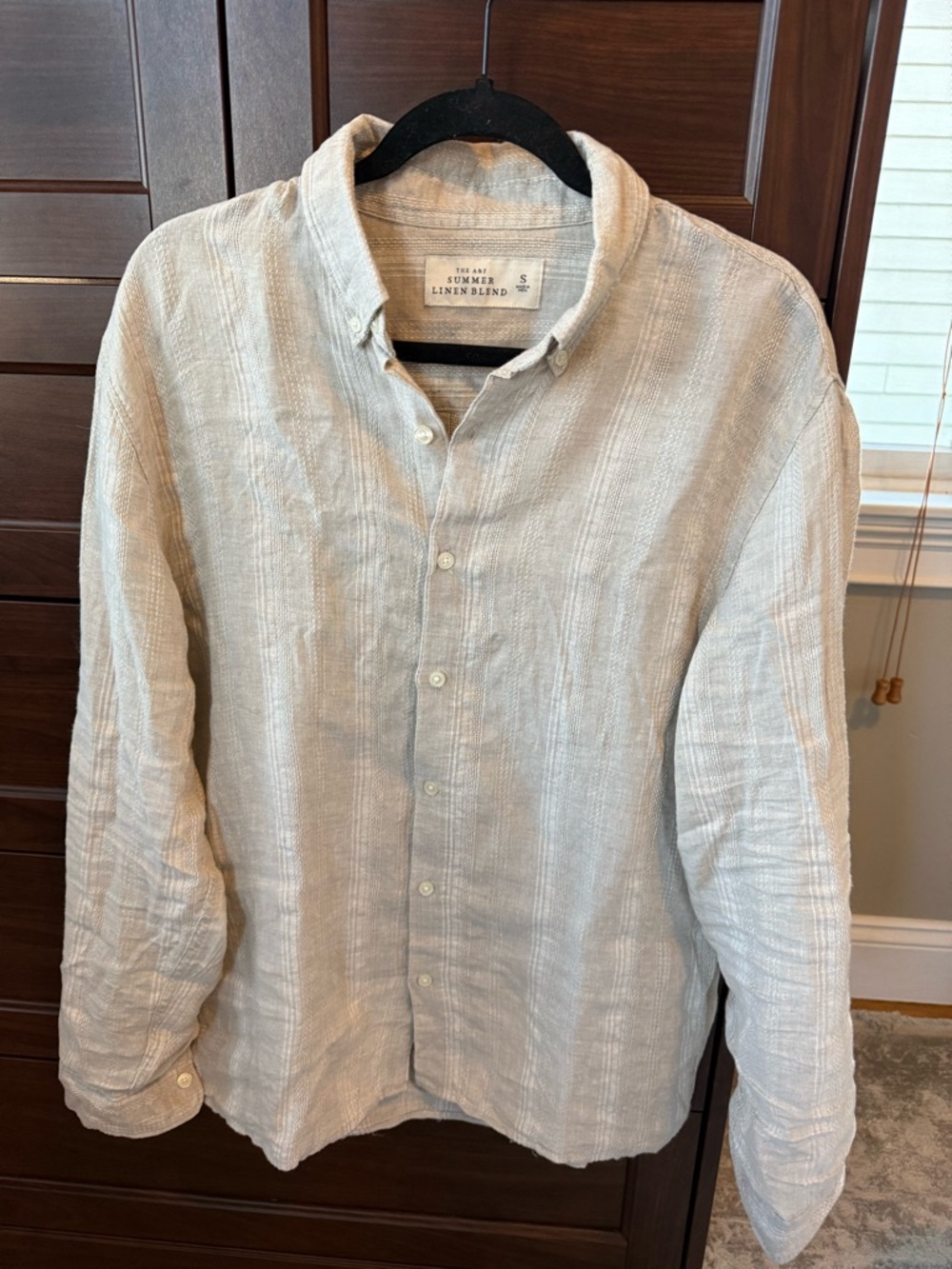 Abercrombie & Fitch Men's Light Beige Linen Blend Button-Down Shirt